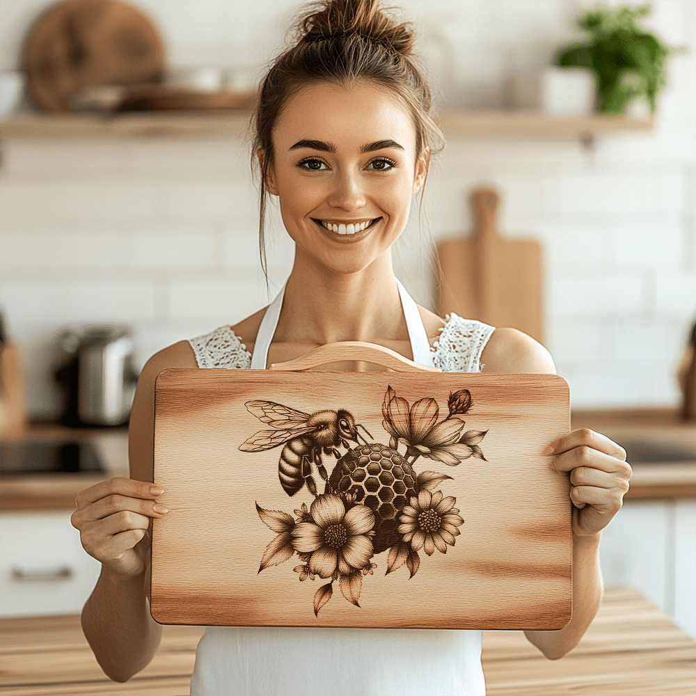 Charcuterie Board Laser Engraving File, Bee Honeycomb Floral Design, Kitchen Decor – Image 2