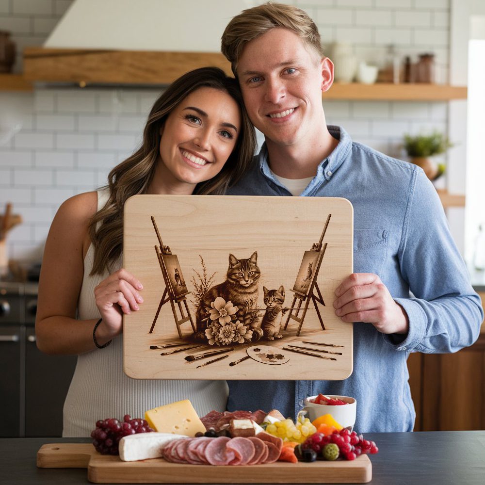 Charcuterie Board Laser Engraving File, Cat Family Art,