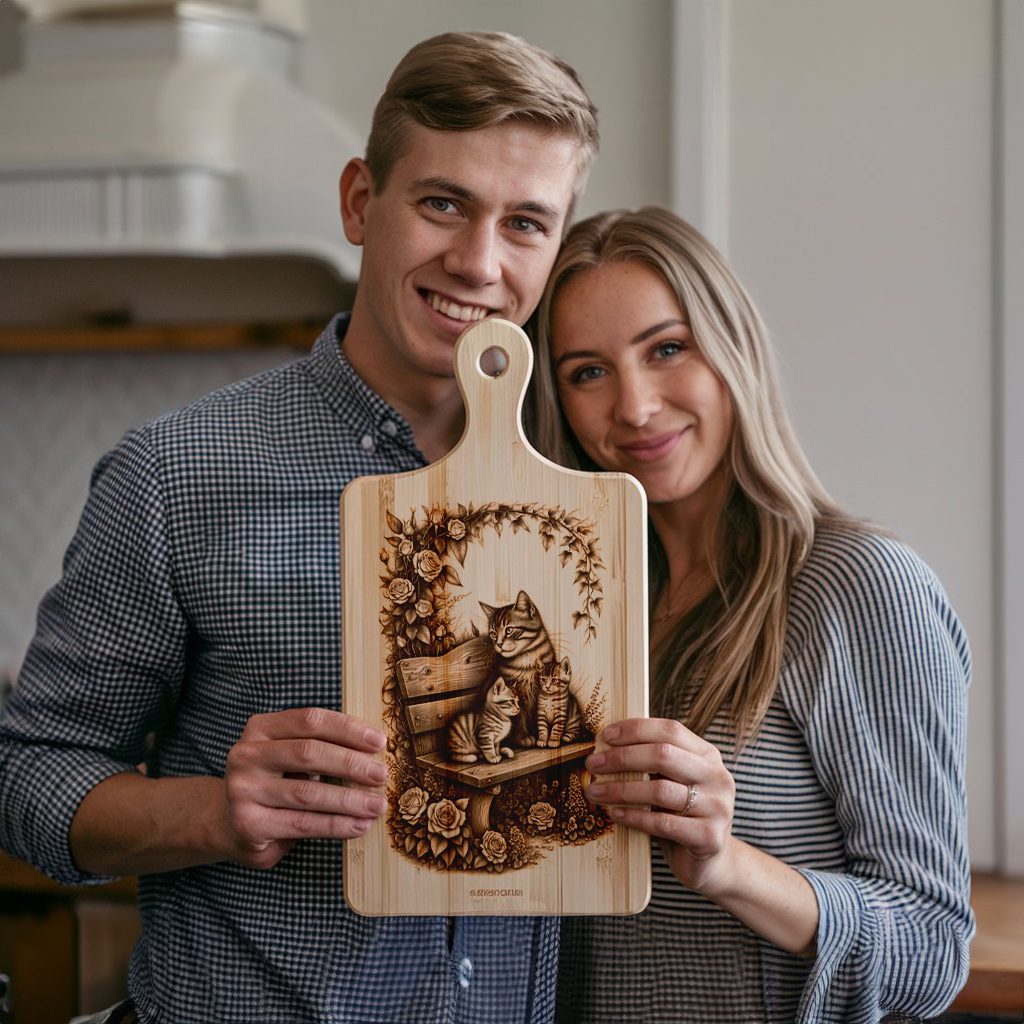 Charcuterie Board Laser Engraving File, Cat Family Bench