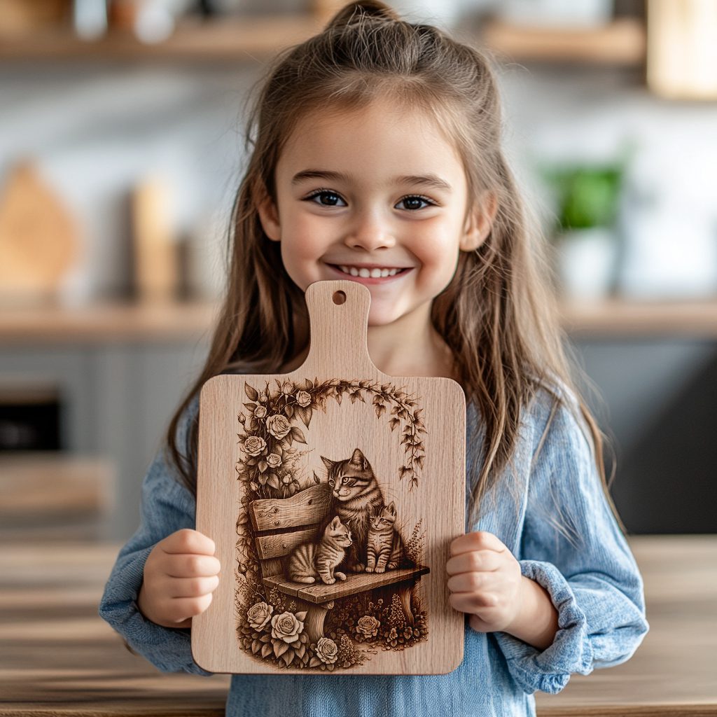 Charcuterie Board Laser Engraving File, Cat Family Bench