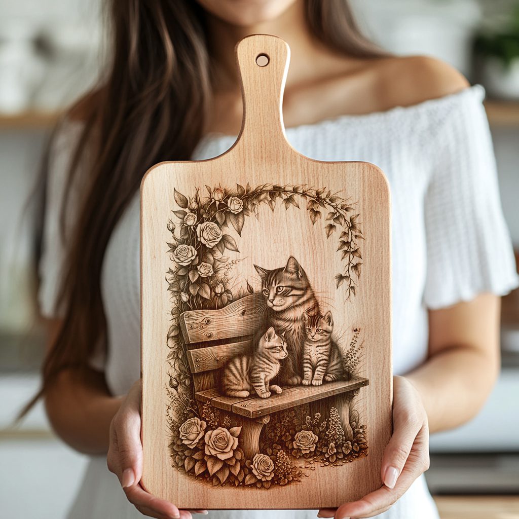 Charcuterie Board Laser Engraving File, Cat Family Bench