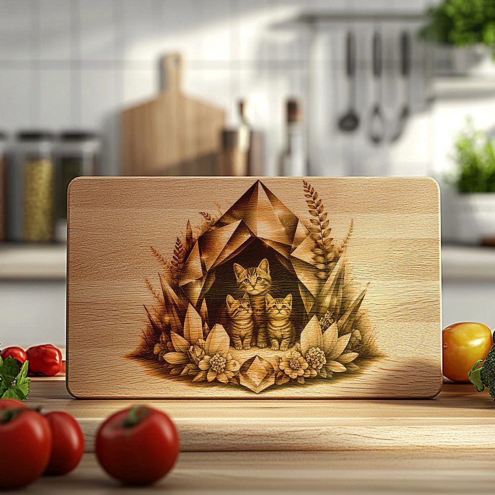 Charcuterie Board Laser Engraving File, Cat Family Crystal