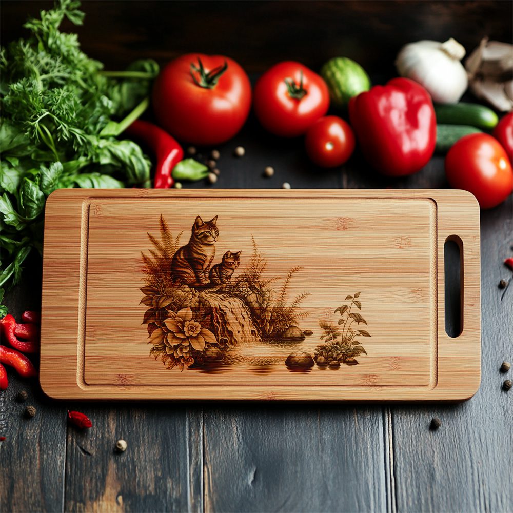 Charcuterie Board Laser Engraving File, Cat Family Waterfall,
