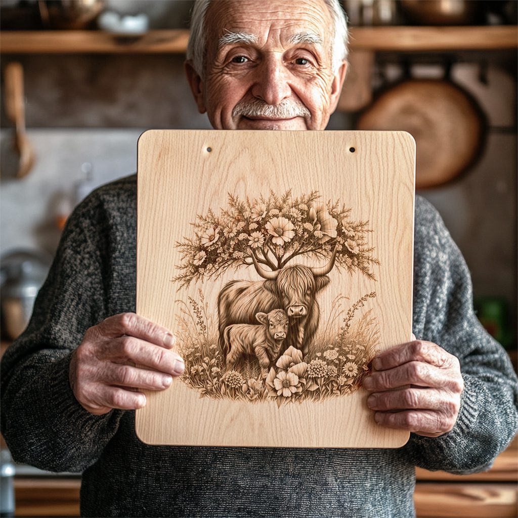Charcuterie Board Laser Engraving File, Highland Cow Rustic