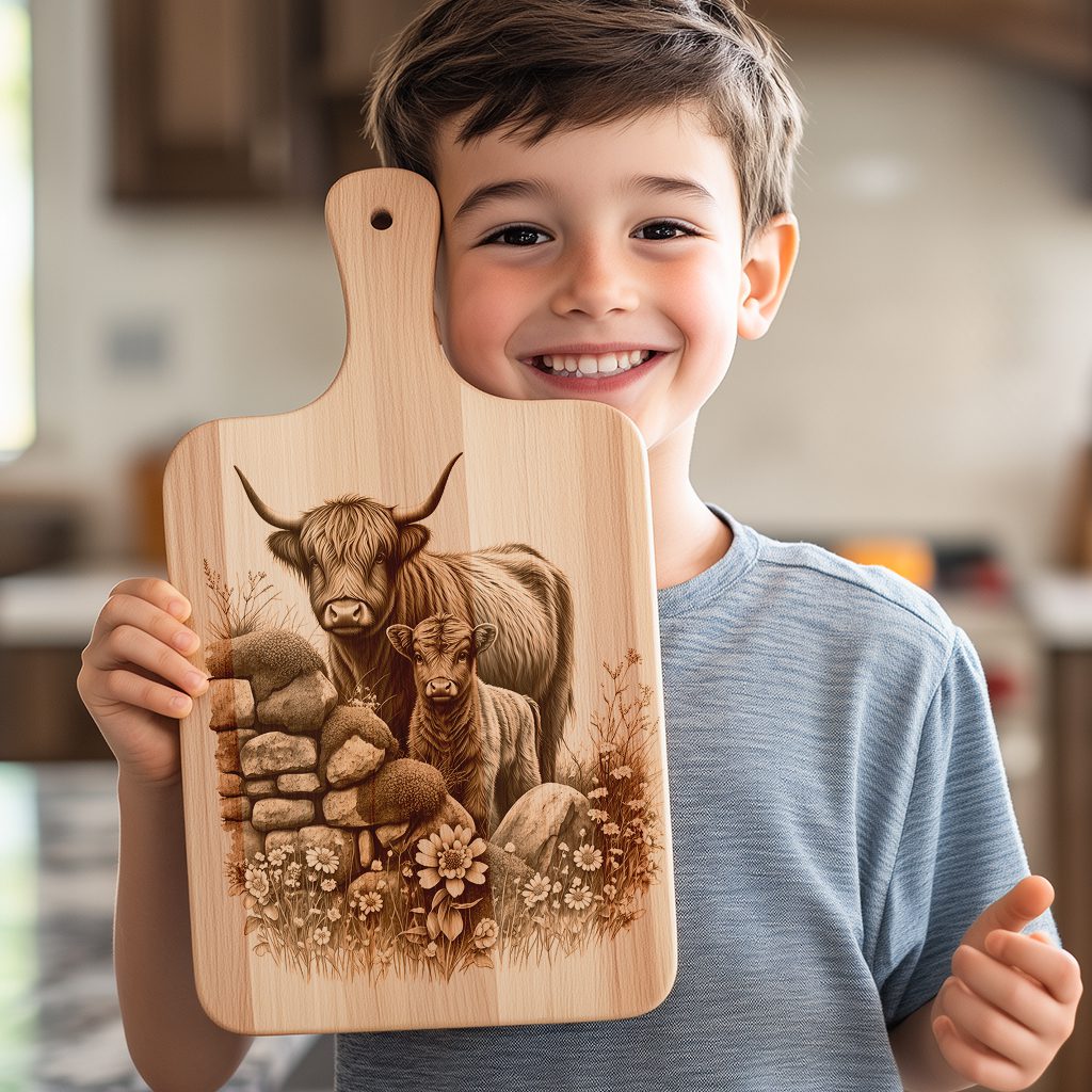 Charcuterie Board Laser Engraving File, Highland Cow Trio,