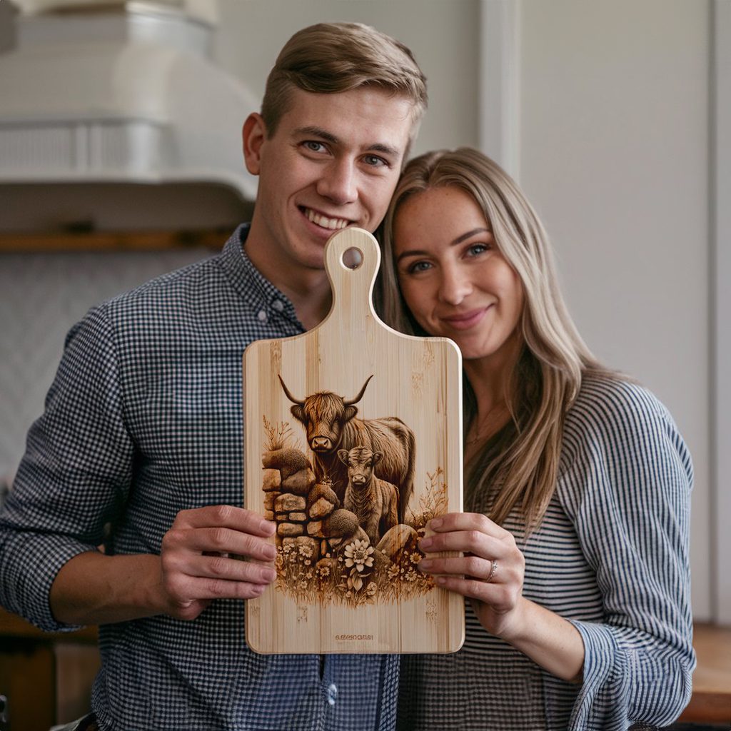Charcuterie Board Laser Engraving File, Highland Cow Trio,