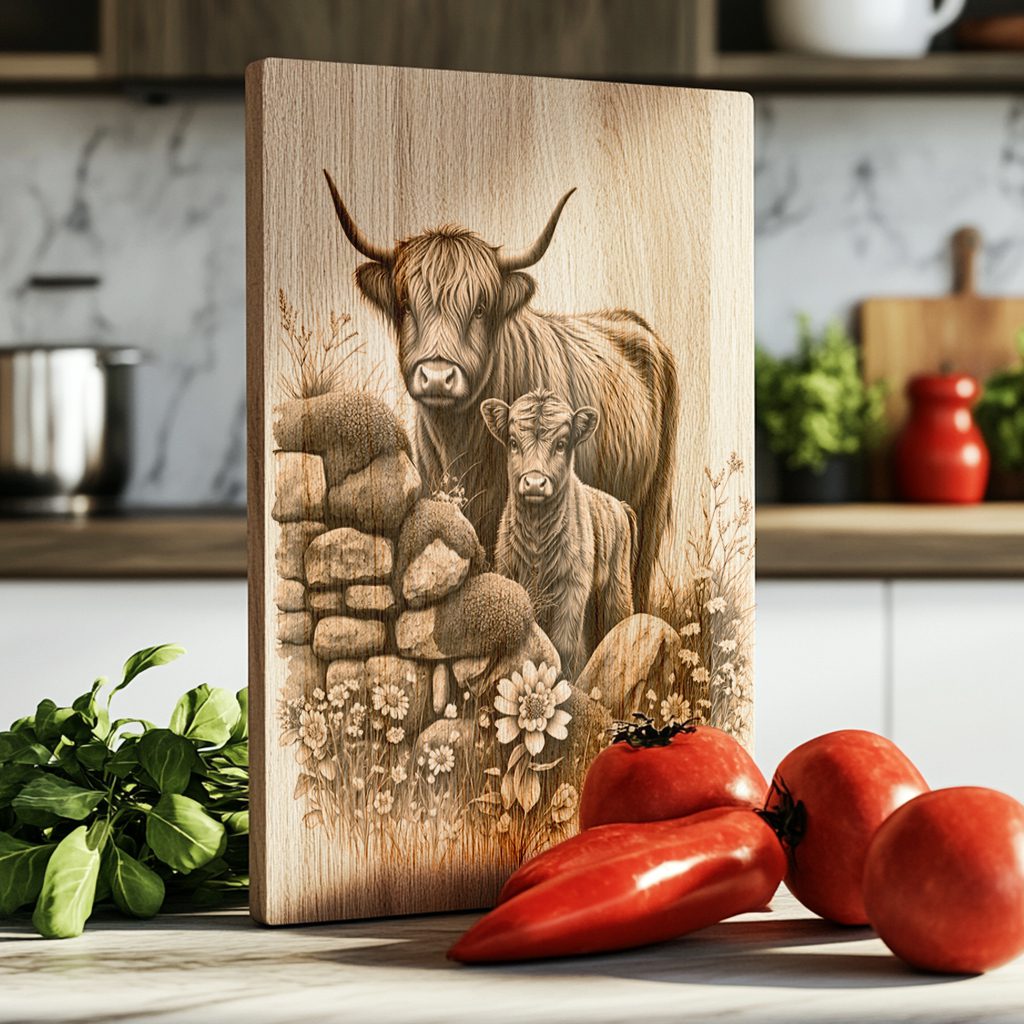 Charcuterie Board Laser Engraving File, Highland Cow Trio,