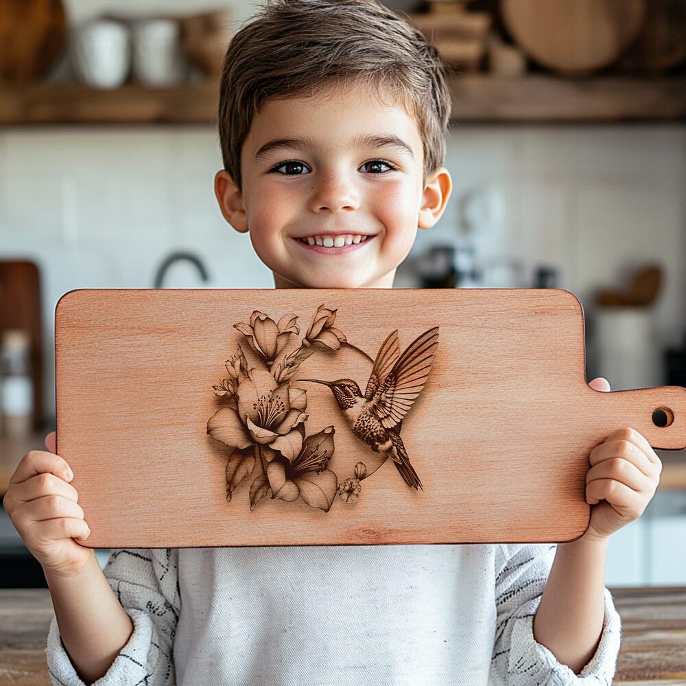 Charcuterie Board Laser Engraving File, Hummingbird Flower Design,