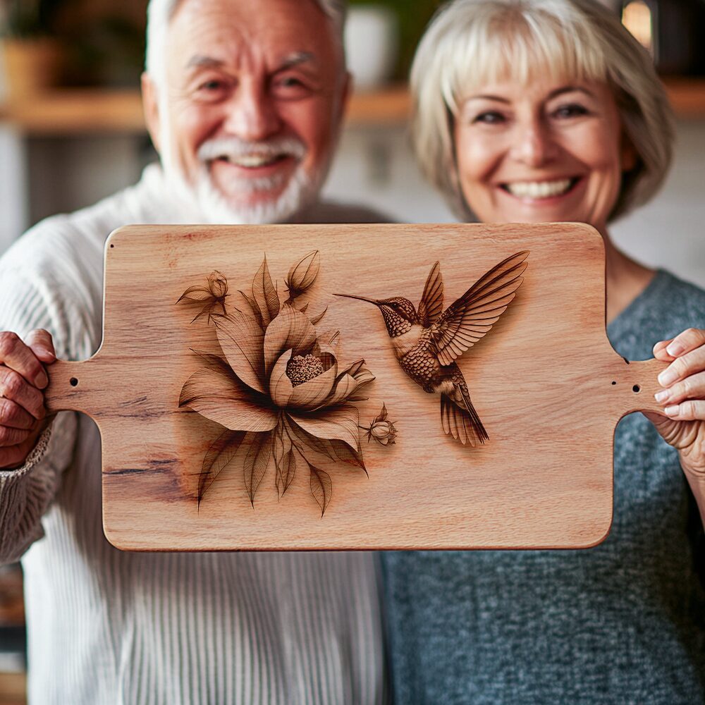 Charcuterie Board Laser Engraving File, Hummingbird Flower Design,