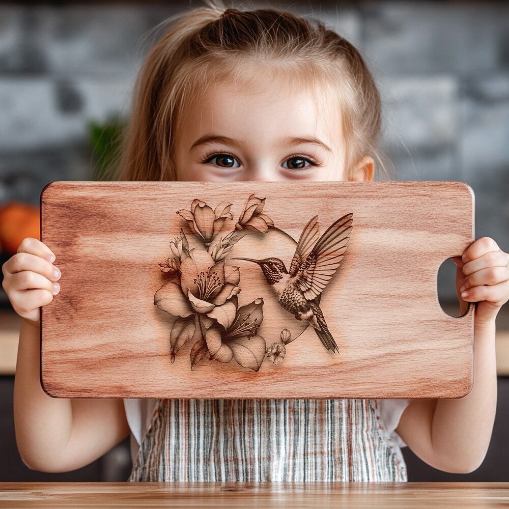 Charcuterie Board Laser Engraving File, Hummingbird Flower Design,