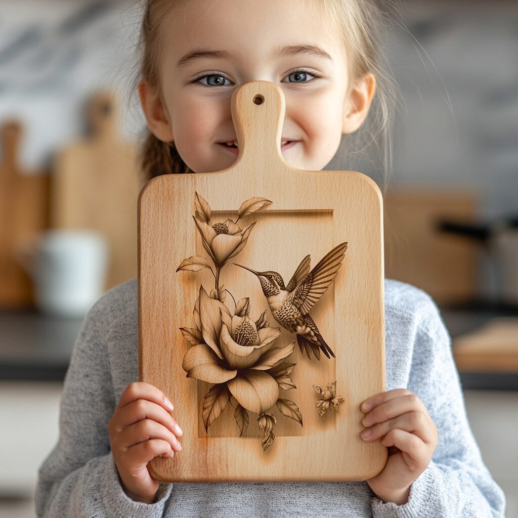 Charcuterie Board Laser Engraving File, Hummingbird Flowers Design,