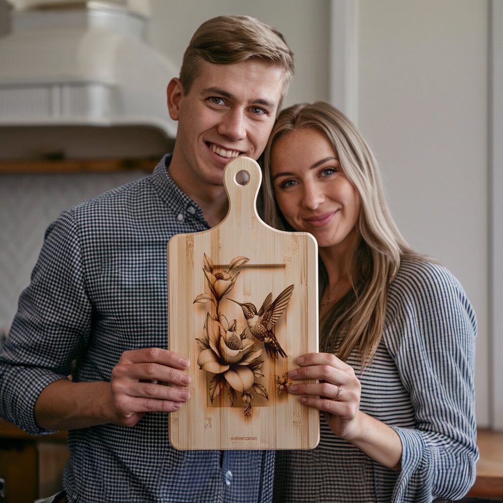 Charcuterie Board Laser Engraving File, Hummingbird Flowers Design,