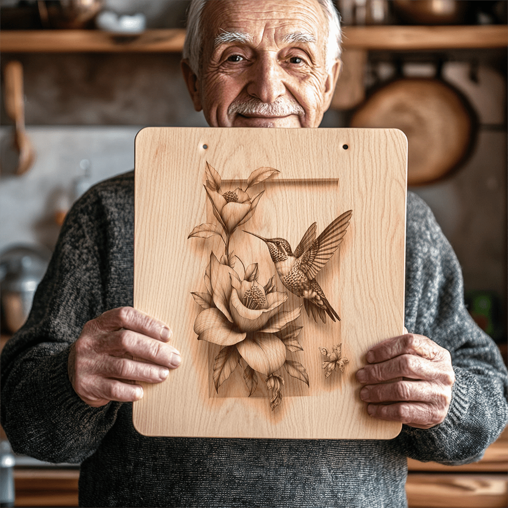 Charcuterie Board Laser Engraving File, Hummingbird Flowers Design,