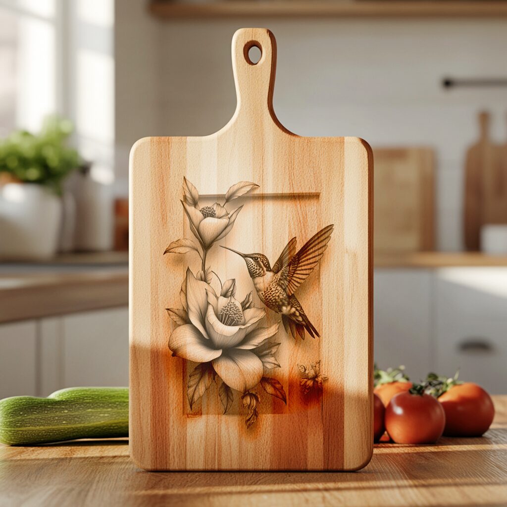 Charcuterie Board Laser Engraving File, Hummingbird Flowers Design,