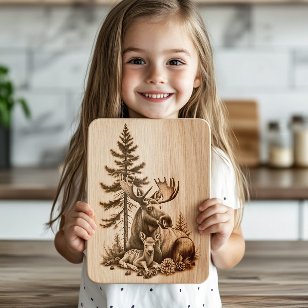 Charcuterie Board Laser Engraving File, Moose Deer Forest,