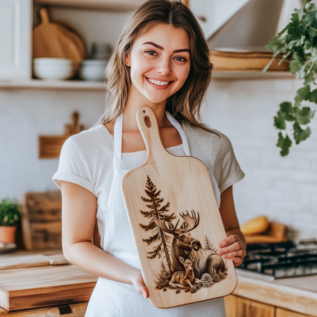 Charcuterie Board Laser Engraving File, Moose Deer Forest,