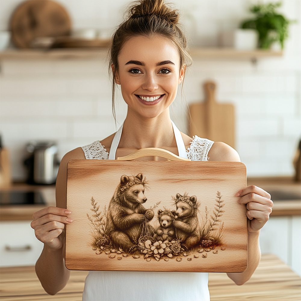 Charcuterie Board Laser Engraving File, Three Bears Flower Crown, Rustic Woodland Decor – Image 4
