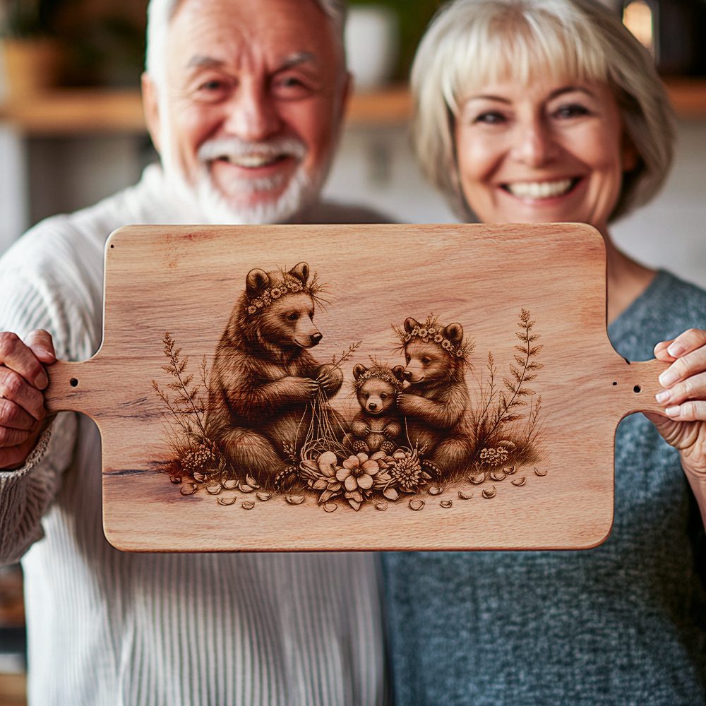 Charcuterie Board Laser Engraving File, Three Bears Flower Crown, Rustic Woodland Decor – Image 6
