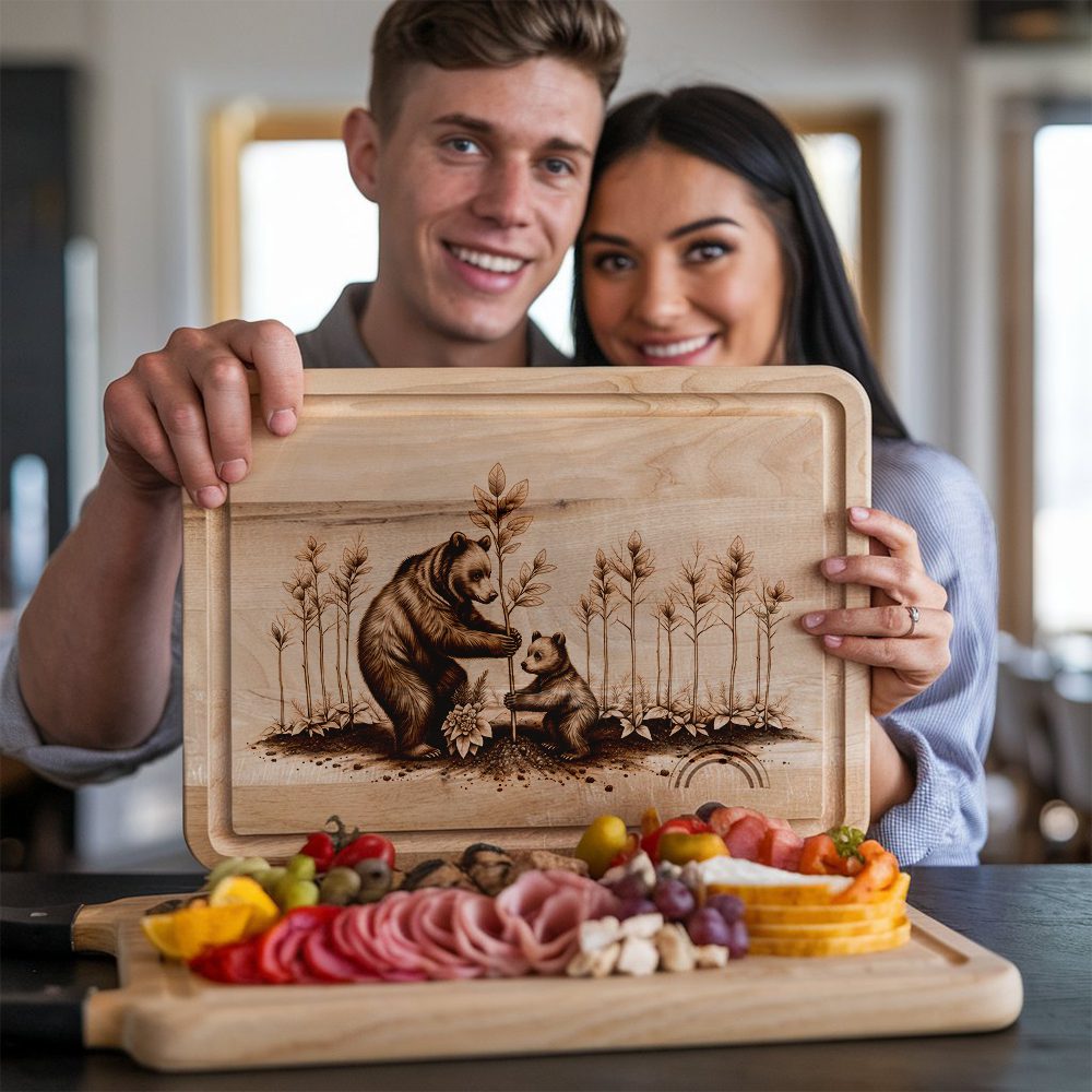 Charcuterie Board Laser Engraving File, Two Bears Tree