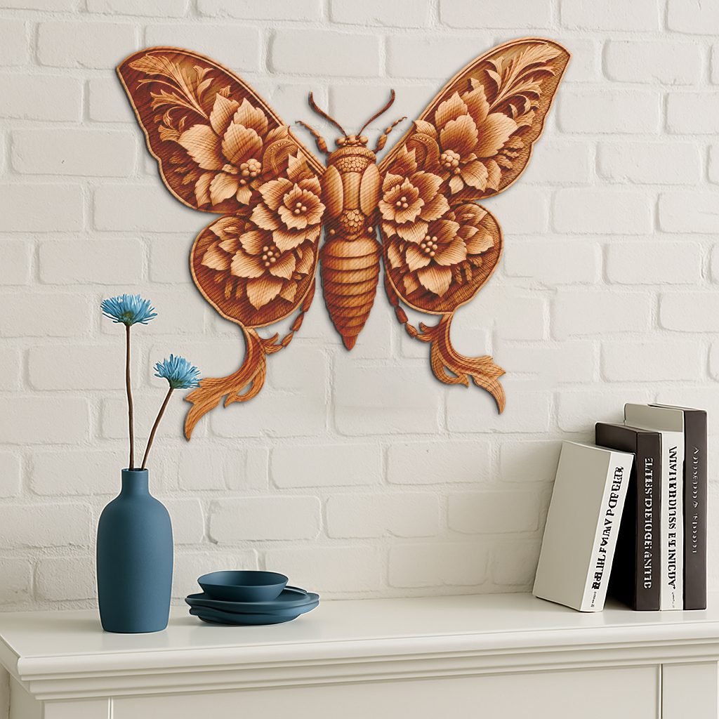 Cicada 3D Illusion Laser Engraving File, Nature Decor Art, Digital Template Download - immagine 3