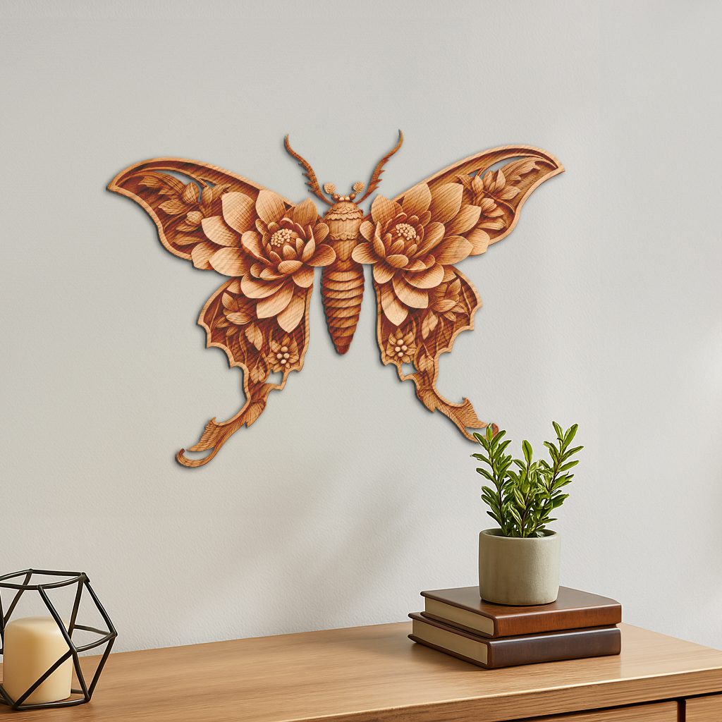 Firefly 3D Illusion Laser Engraving File, Floral Insect Wall Art, DIY Home Decor - immagine 2