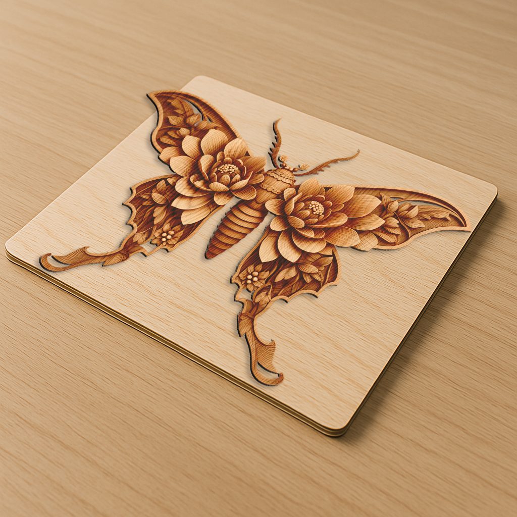 Firefly 3D Illusion Laser Engraving File, Floral Insect Wall Art, DIY Home Decor - immagine 5