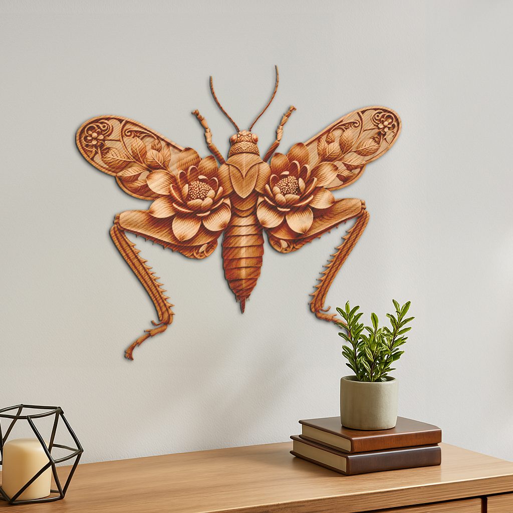 Grasshopper 3D Illusion Laser Engraving File, Intricate Nature Art for Home Decor – Image 3