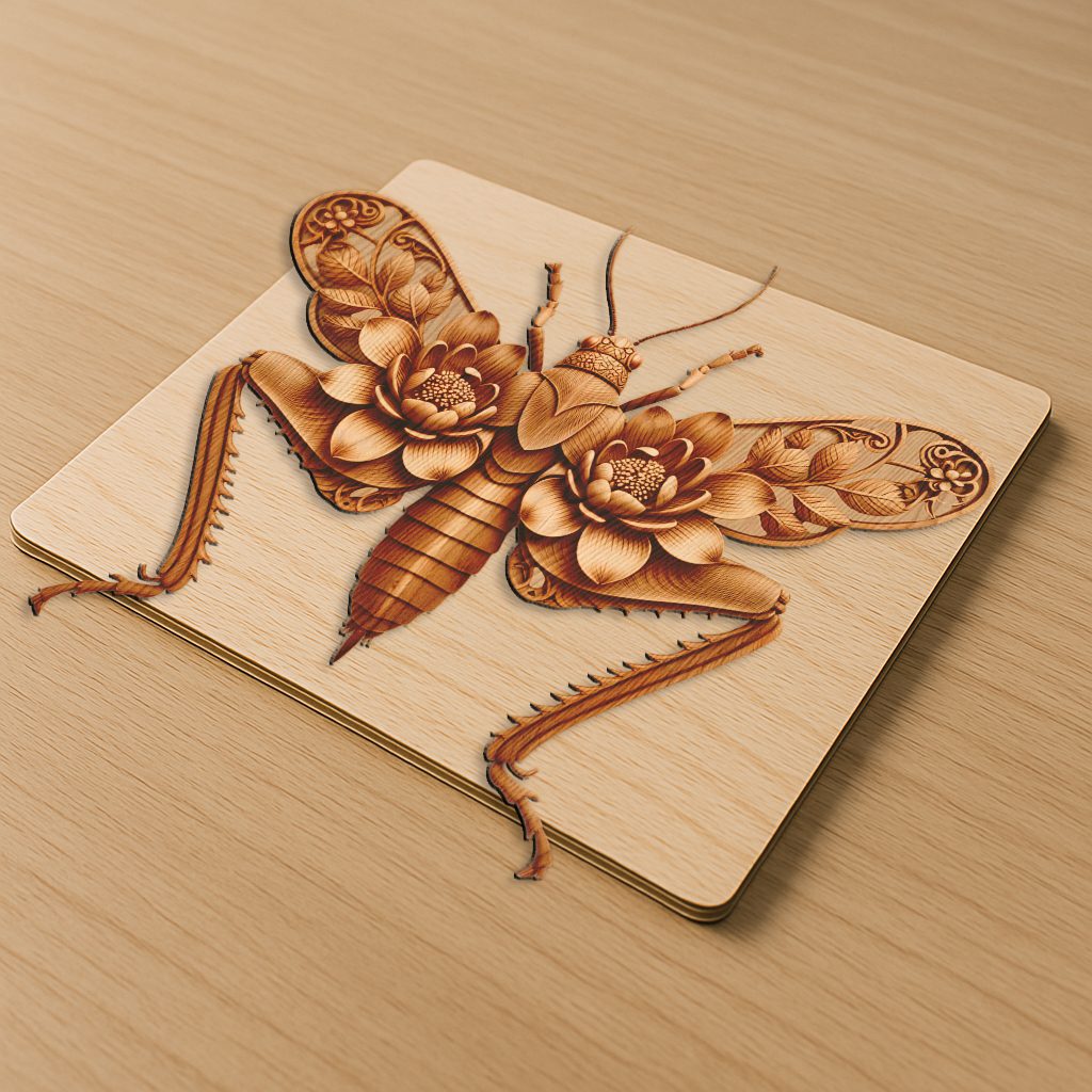 Grasshopper 3D Illusion Laser Engraving File, Intricate Nature Art for Home Decor – Image 5