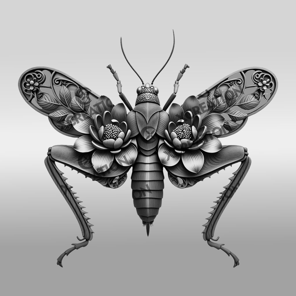 Grasshopper 3D Illusion Laser Engraving File, Intricate Nature Art for Home Decor – Image 6