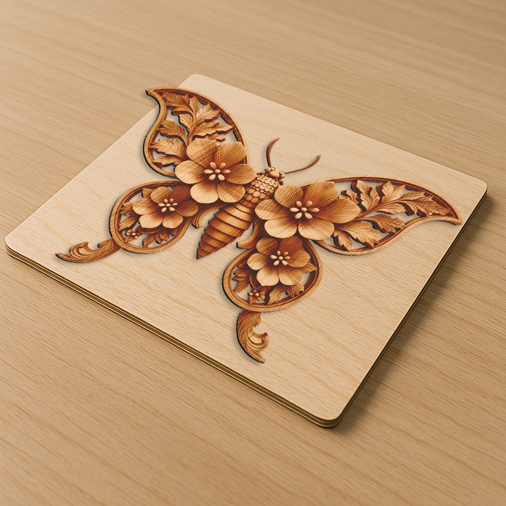 Insect 3D Illusion Laser Engraving File, Floral Leaf Nature Art for Home Decor - Imagen 3