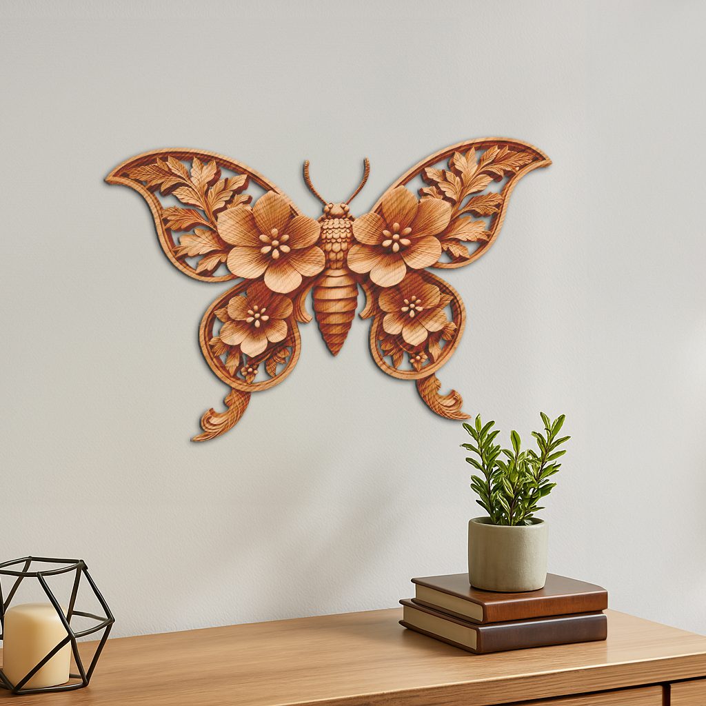 Insect 3D Illusion Laser Engraving File, Floral Leaf Nature Art for Home Decor - Imagen 4