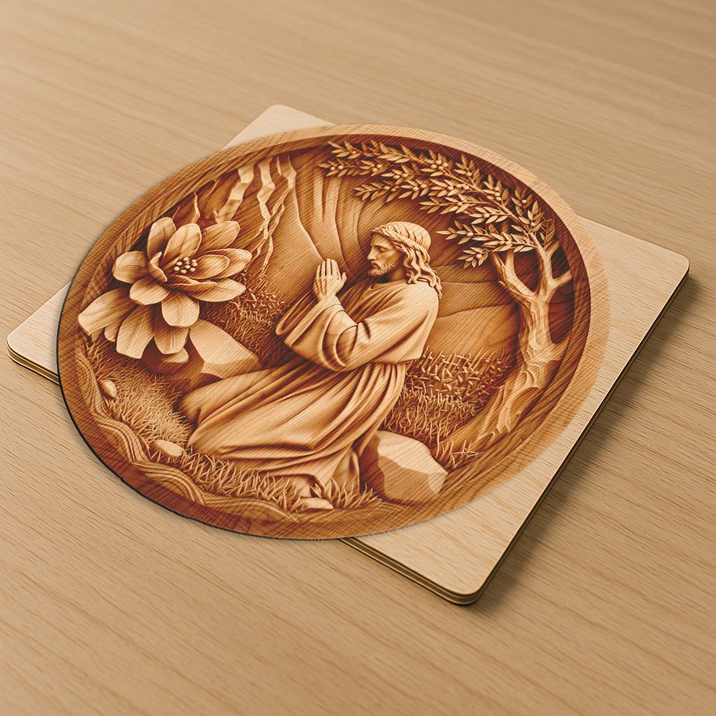 Jesus 3D Illusion Laser Engraving File, Praying Garden