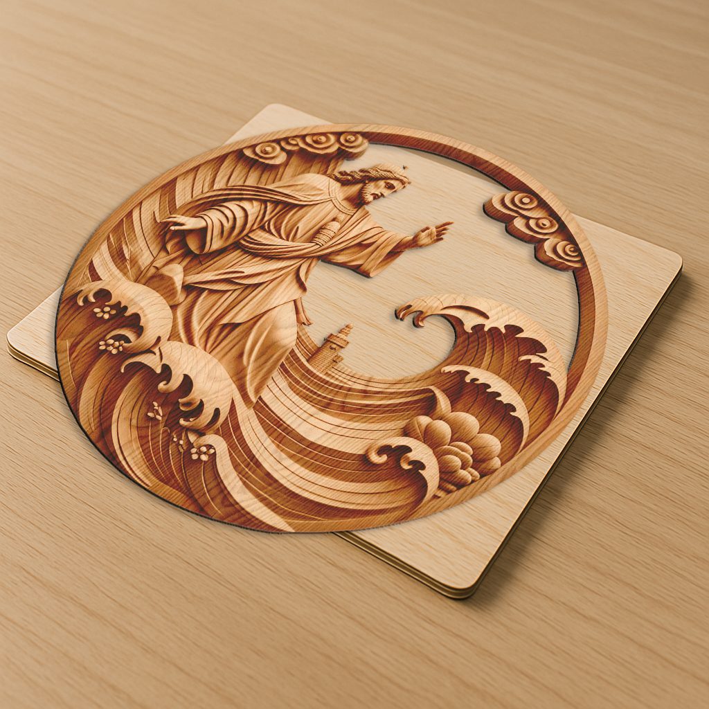 Jesus 3D Illusion Laser Engraving, Walking On Water
