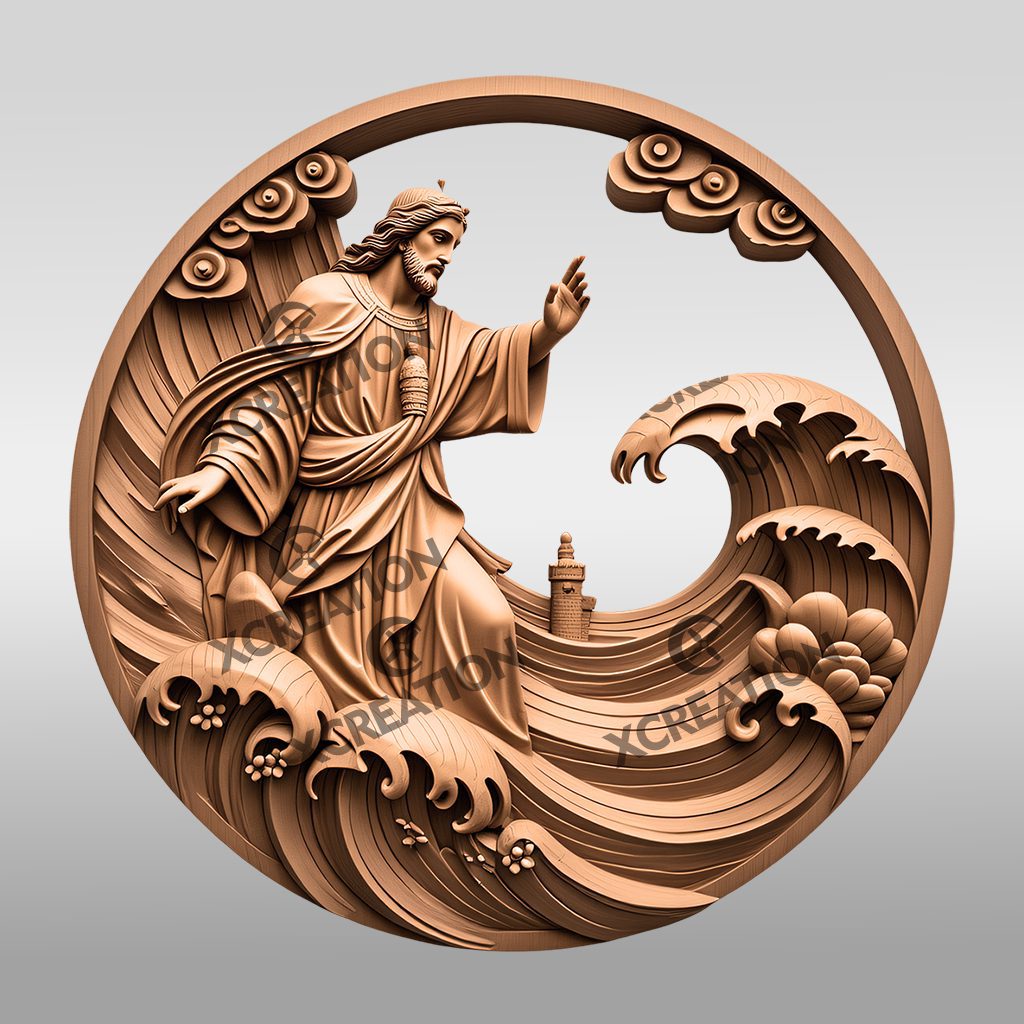 Jesus 3D Illusion Laser Engraving, Walking On Water