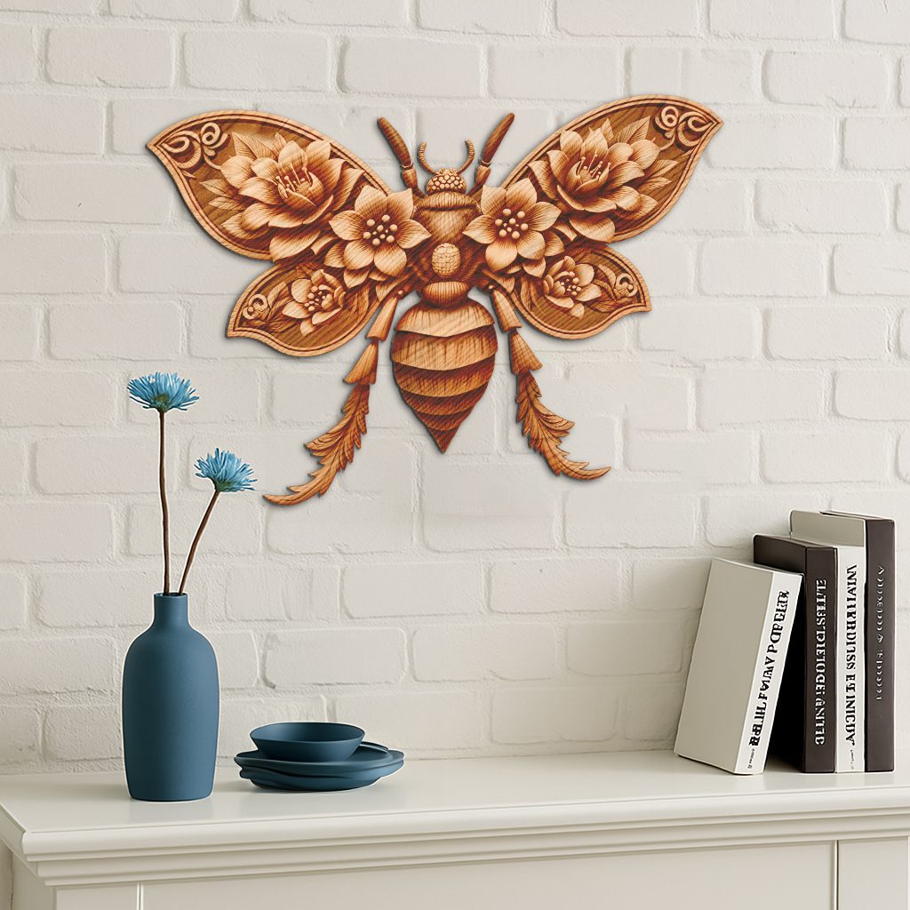 Wasp 3D Illusion Laser Engraving File, Nature Inspired Insect Wall Art Decor - immagine 2