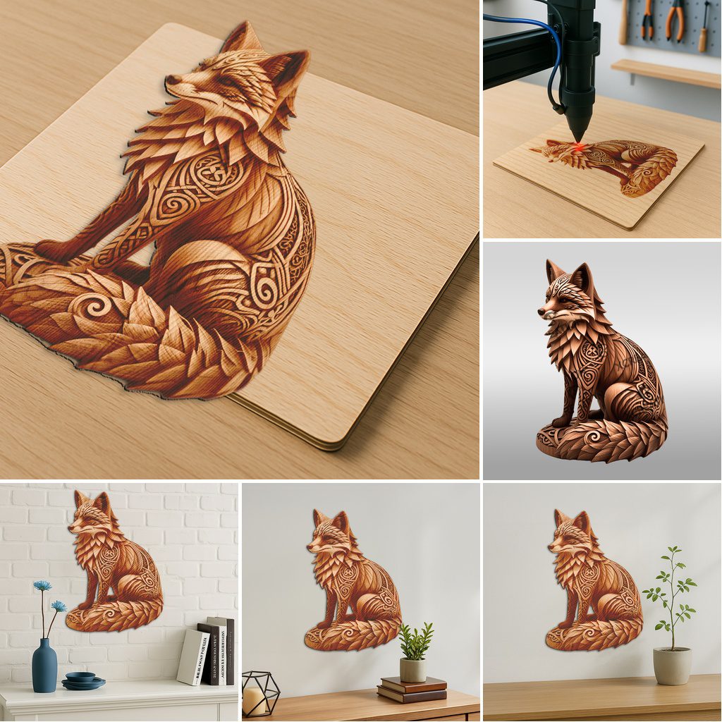 3D Animal Illusion Laser Engraving Bundle, Wild Art Templates, DIY Home Decor Set - immagine 3