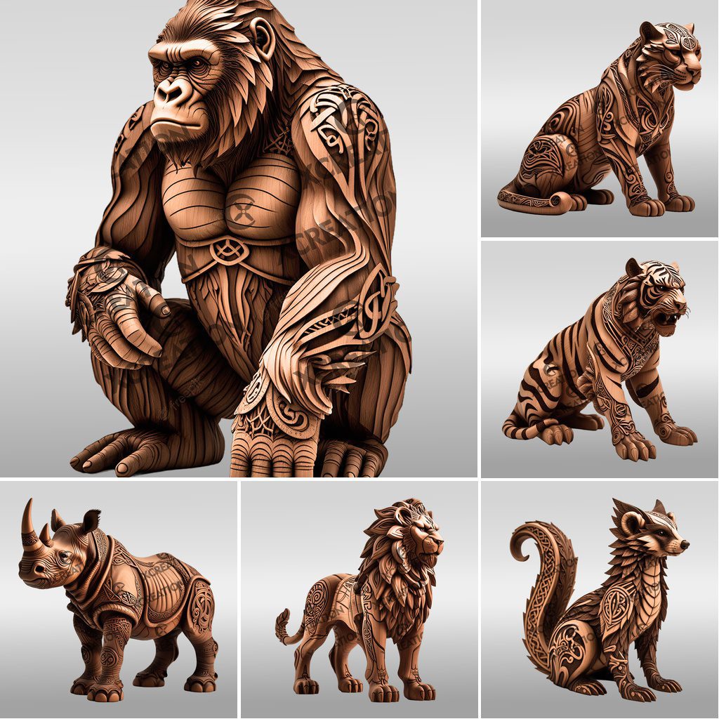 3D Animal Illusion Laser Engraving Files Bundle, Wild