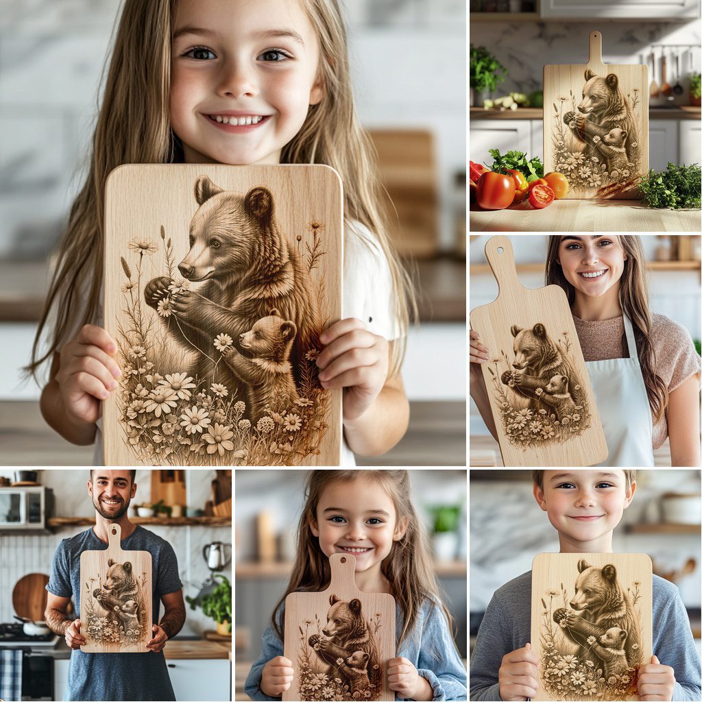 Bear Family Charcuterie Board Laser Engraving Bundle, Woodland Kitchen Decor, Gift – Image 2