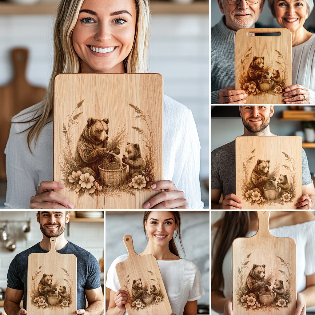 Bear Family Charcuterie Board Laser Engraving Bundle, Woodland Kitchen Decor, Gift – Image 3