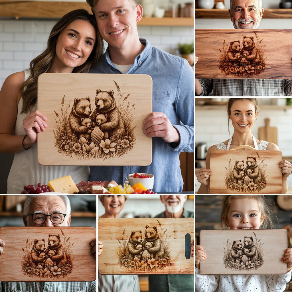 Bear Family Charcuterie Board Laser Engraving Bundle, Woodland Kitchen Decor, Gift – Image 5