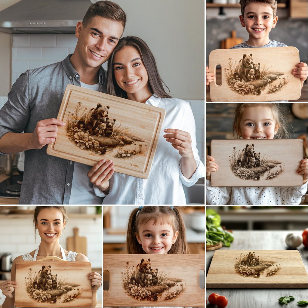 Bear Family Charcuterie Board Laser Engraving Designs, Rustic Kitchen Decor Bundle – Image 2