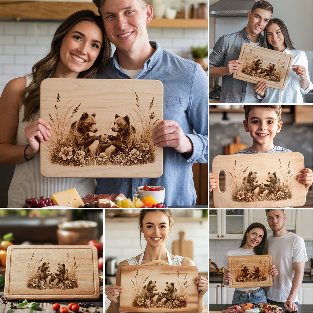 Bear Family Charcuterie Board Laser Engraving Designs, Rustic Kitchen Decor Bundle – Image 3