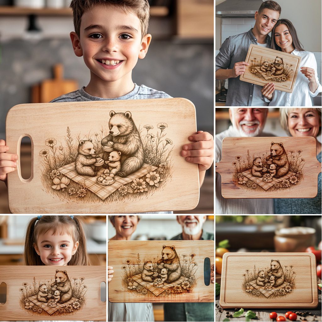 Bear Family Charcuterie Board Laser Engraving Designs, Rustic Kitchen Decor Bundle – Image 4