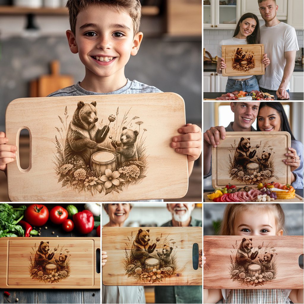Bear Family Charcuterie Board Laser Engraving Designs, Rustic Kitchen Decor Bundle – Image 5