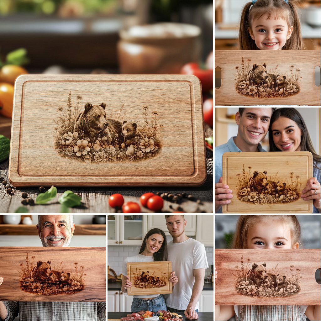 Bear Family Charcuterie Board Laser Engraving Designs, Rustic Kitchen Decor Bundle – Image 6