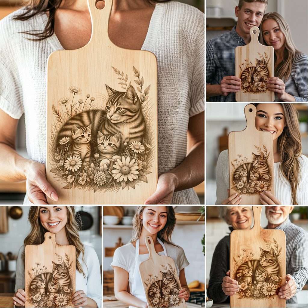 Cat Family Charcuterie Board Engraving Bundle, Kitchen Decor,