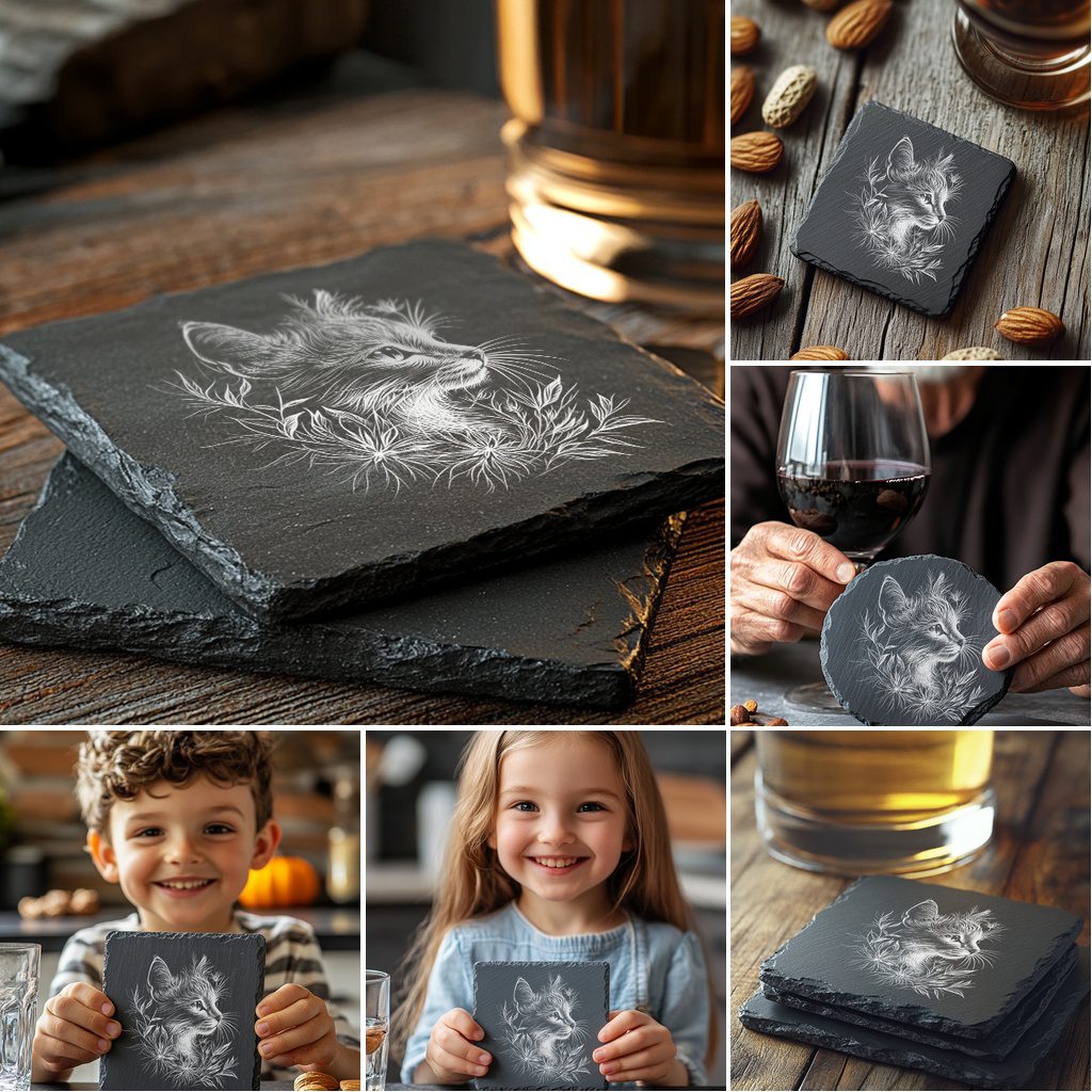 Cat Flora Slate Coaster Engraving Designs, 6 Unique Digital Files for Home Decor, DIY - immagine 2
