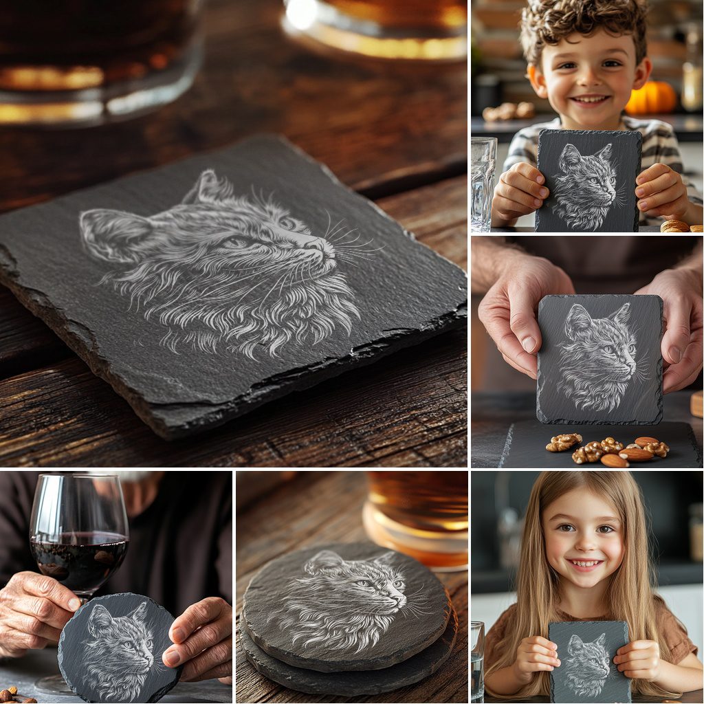 Cat Flora Slate Coaster Engraving Designs, 6 Unique Digital Files for Home Decor, DIY - immagine 3