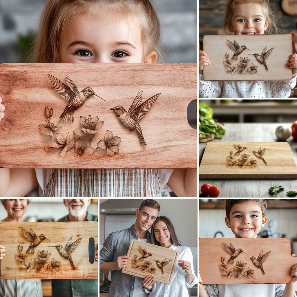Charcuterie Board Engraving Bundle, 3D Hummingbird Design, Kitchen