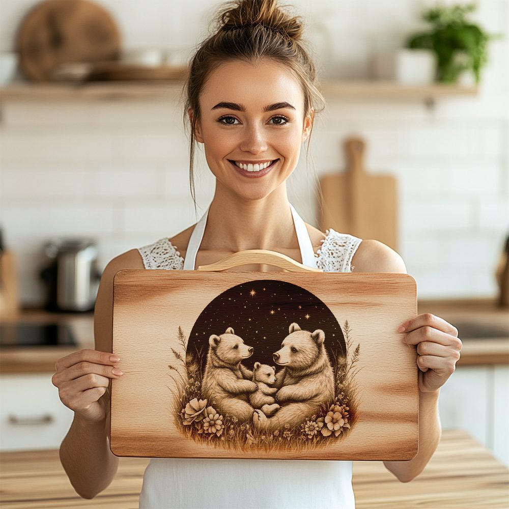 Charcuterie Board Engraving File, Bear Family Starry Sky, Rustic Kitchen Decor – Bild 3